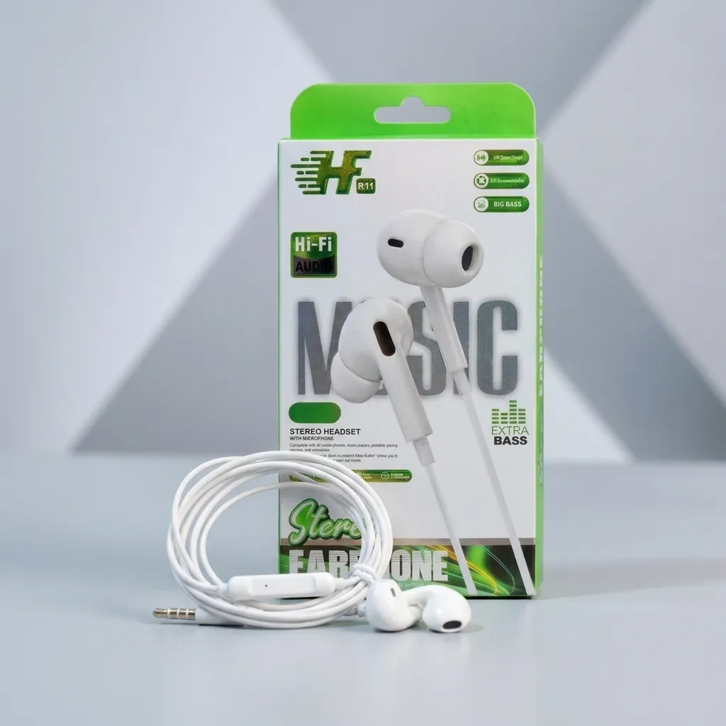 [100 in Stock] Stereo Earphones White With Hi-Fi Bass Sound Extra Bass