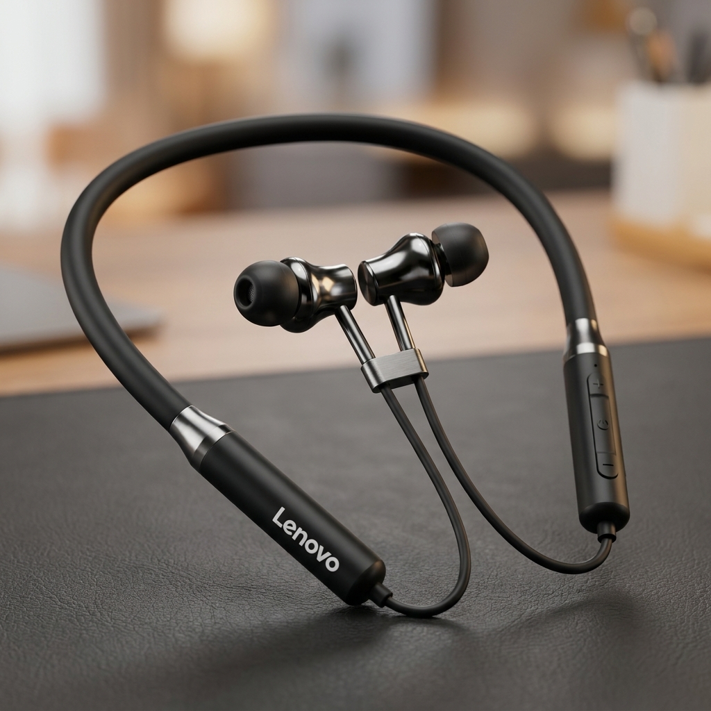 [1k+ in Stock] Lenovo HE05 Wireless Neckband | Bluetooth 5.0 Magnetic Earphones with Heavy Bass & Noise Reduction