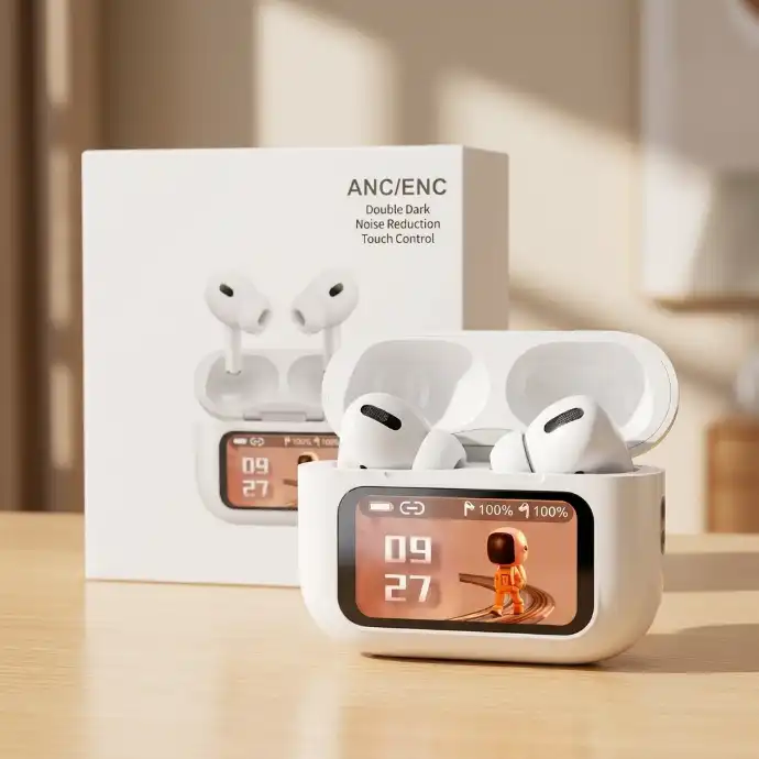 [1 in Stock] A9 Pro Display Wireless Earbuds | Bluetooth 5.3 TWS Earphones with ANC – White